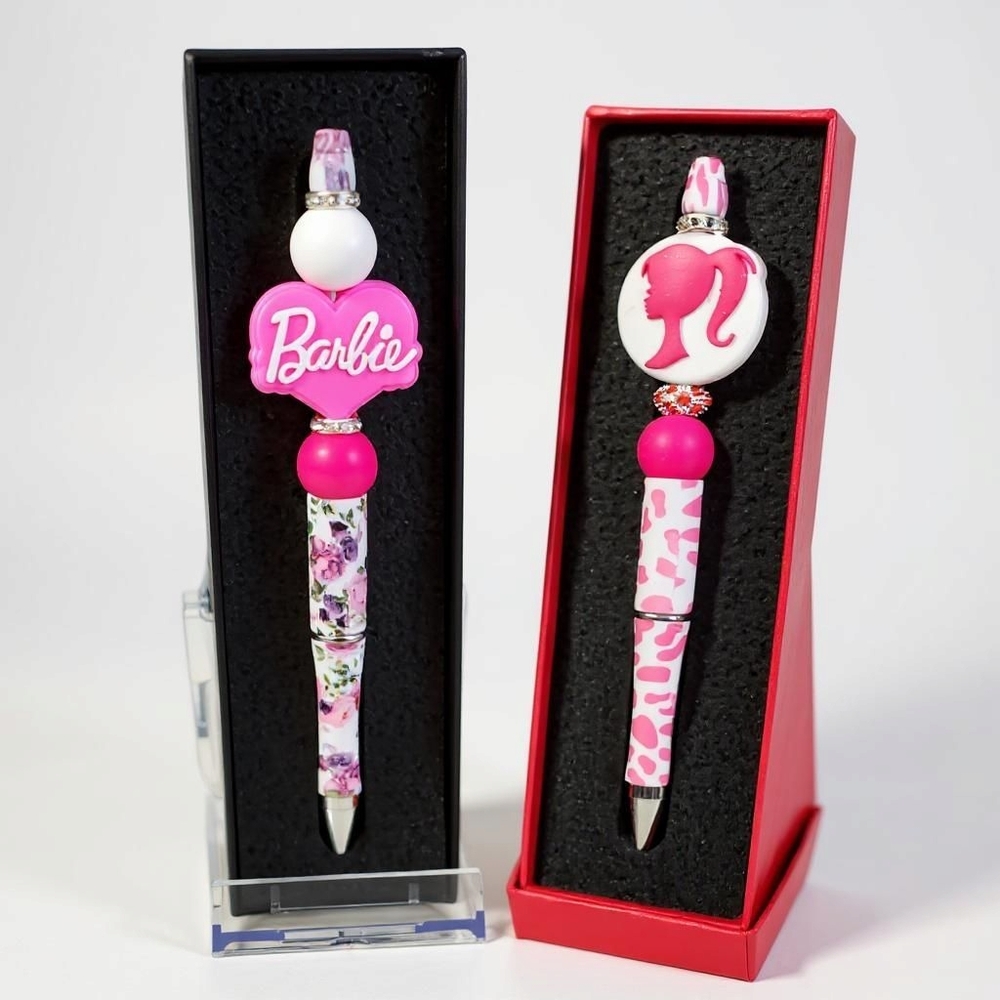 Barbie Pink and White Beaded Rhinestone Pen Set